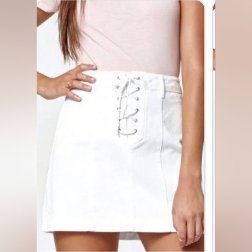 PacSun White Denim Laceup Mini Skirt
